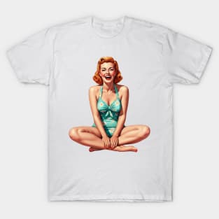 Retro PinUp 1950s Girl in Floral Swimsuit T-Shirt